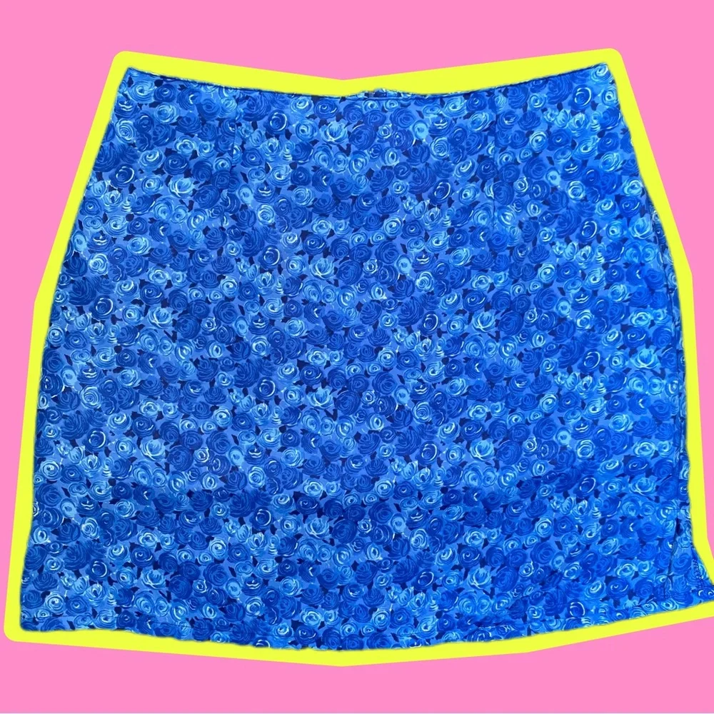 90s California Concepts Mini Blue Rose Print Skirt - Picture 2 of 7